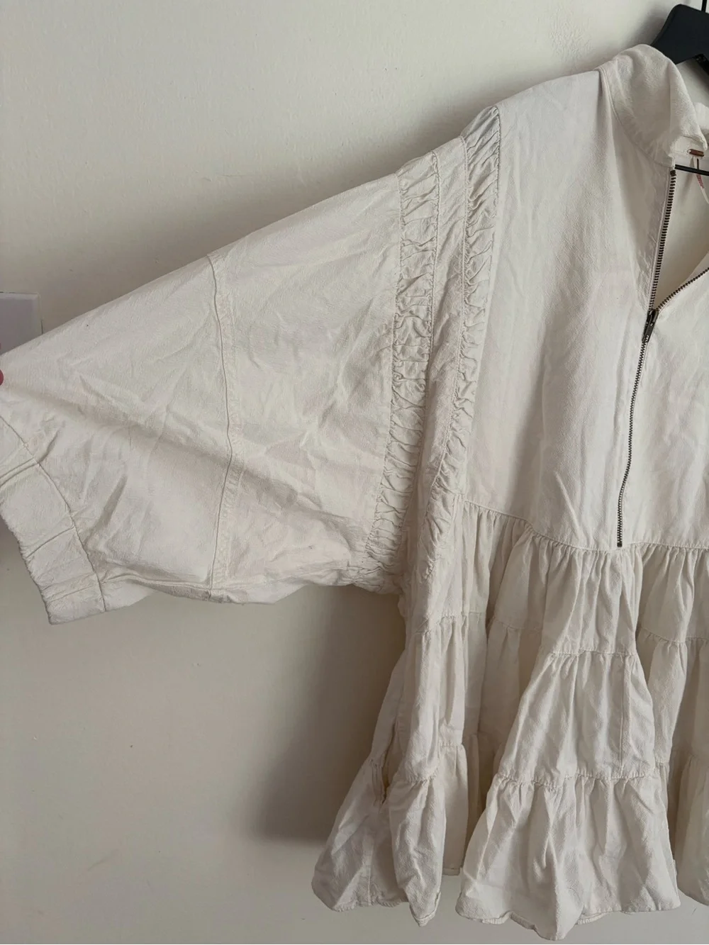Free People Hampton Boho Chic Mini Zip Up Dress Ivory Women’s Large